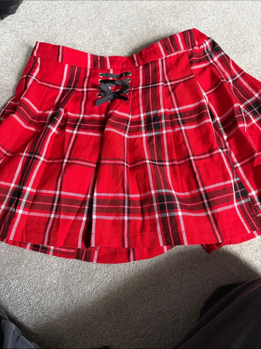 Justice Red Plaid Pleated Skort with Black Lace-Up Waist